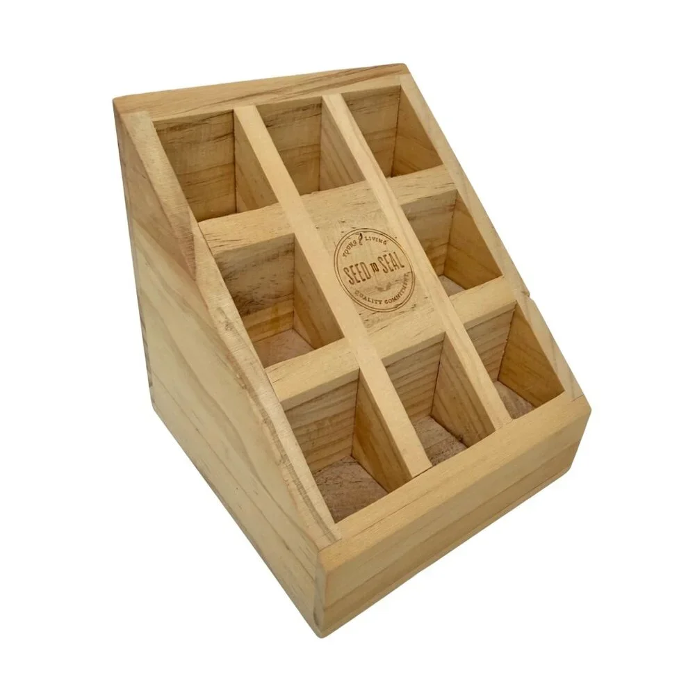 YOUNG LIVING ESSENTIAL OIL SEED TO SEAL WOOD DISPLAY ORGANIZER W CONVERSION CHRT